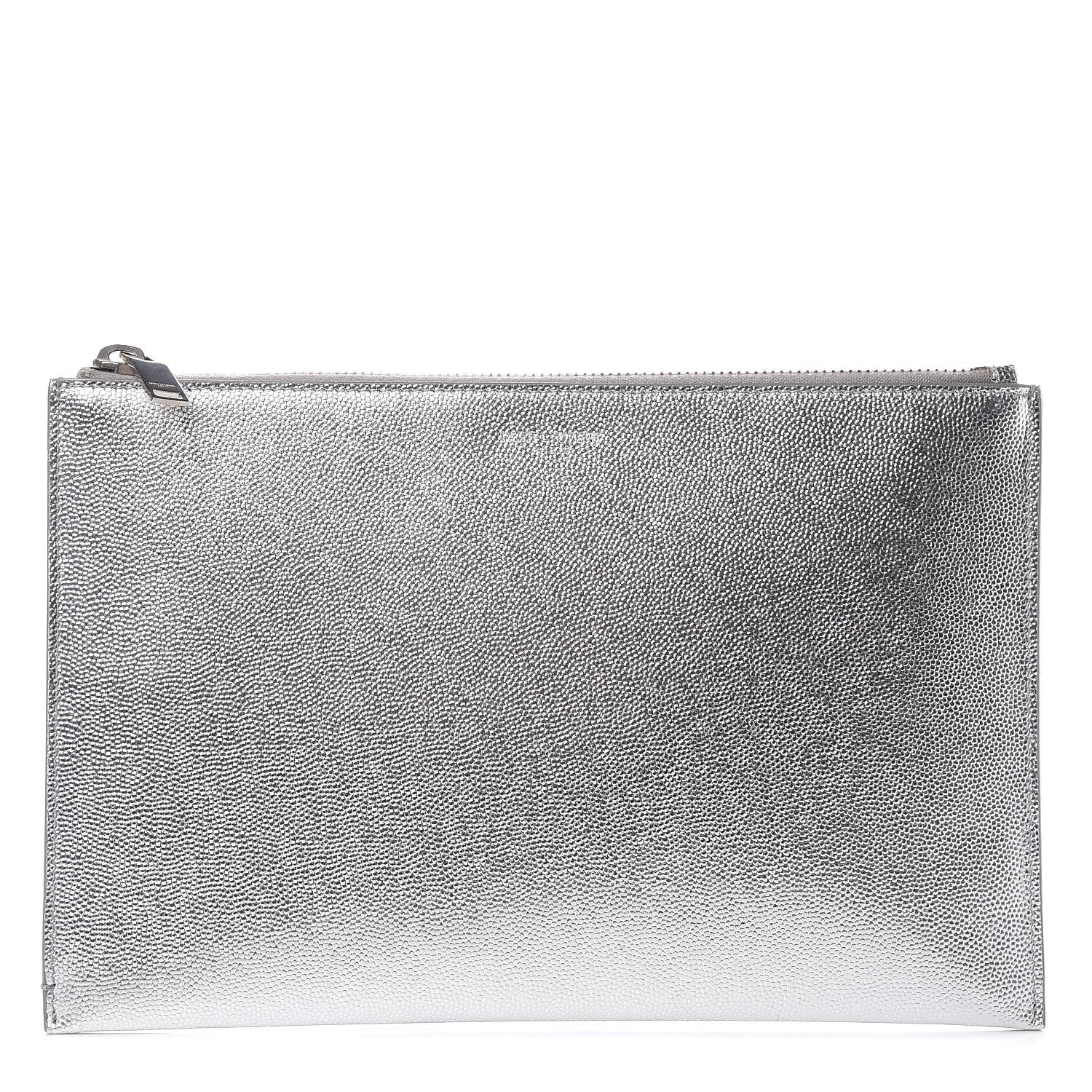 Saint Laurent Metallic Grain de Poudre Mini Tablet Holder Argento 1 of 8