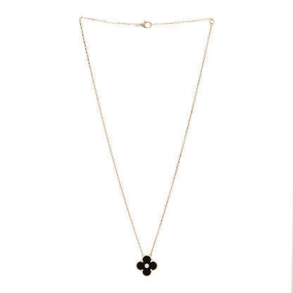 Van Cleef & Arpels 18K Rose Gold Diamond Black Onyx Vintage Alhambra Pendant Necklace 3 of 5
