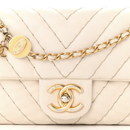 Chanel Calfskin Chevron Quilted Medium Surpique Flap Ivory 8 of 12