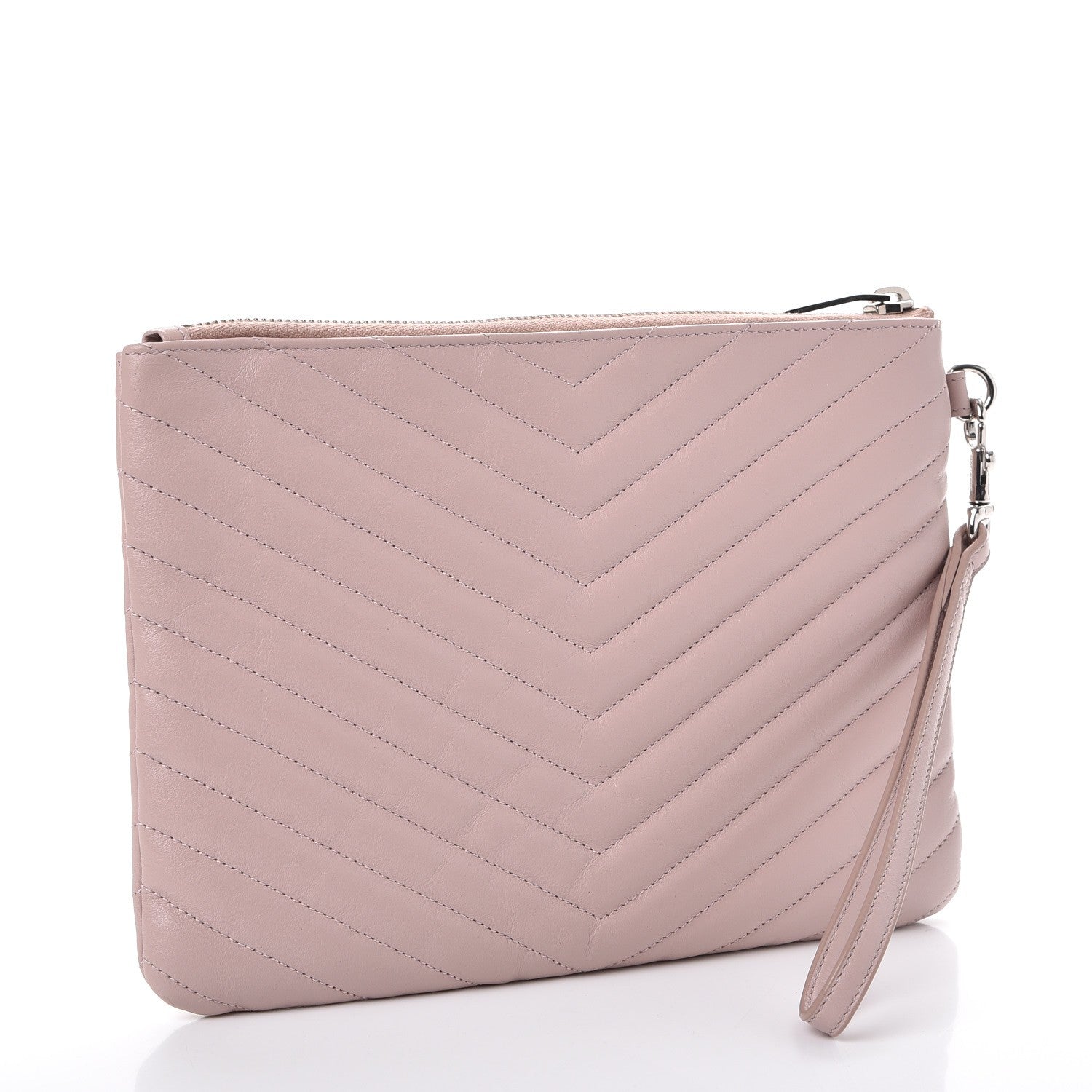 Saint Laurent Calfskin Matelasse Chevron Monogram A5 Wristlet Rose Poudre 3 of 8