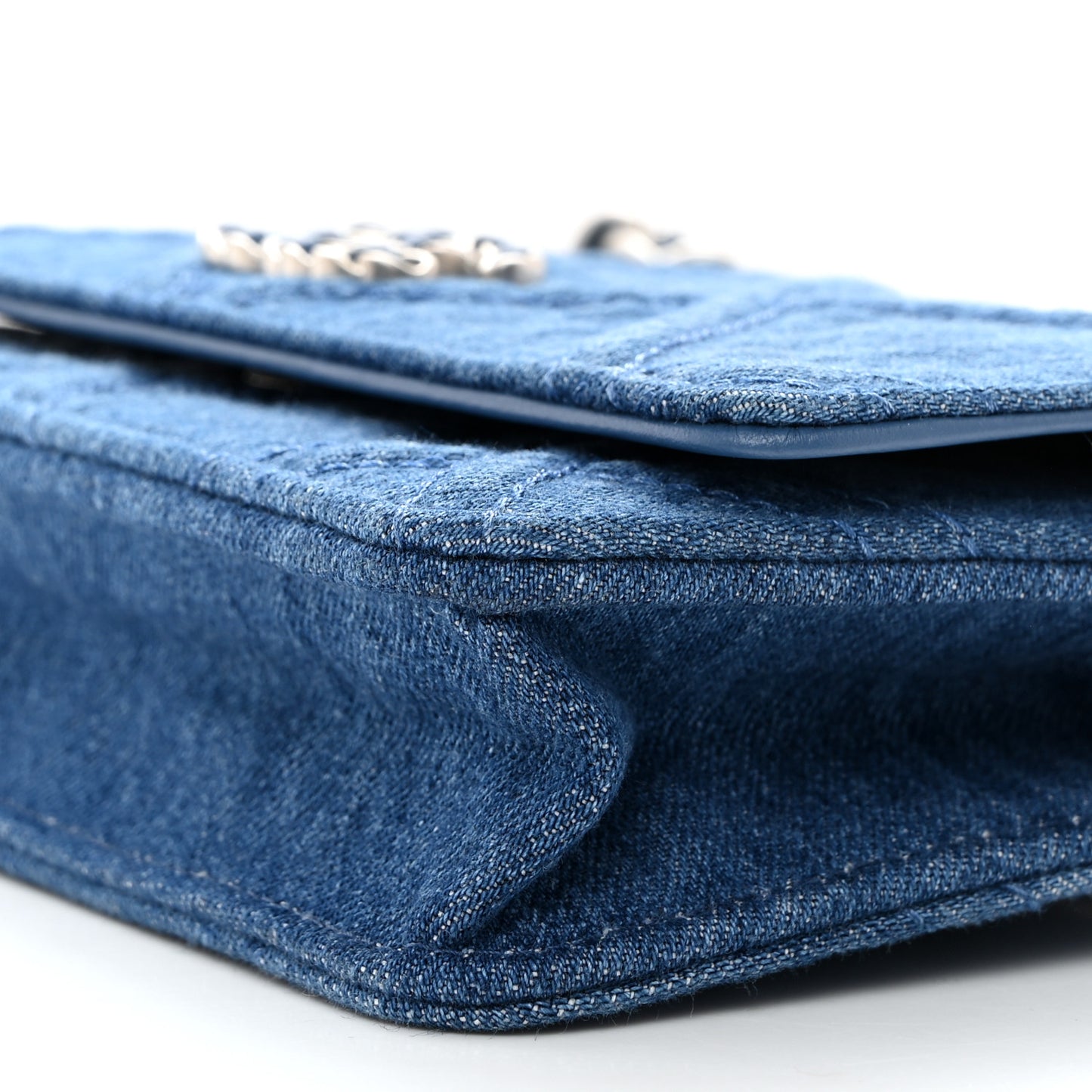 Denim Quilted Chanel 19 Wallet On Chain WOC Blue