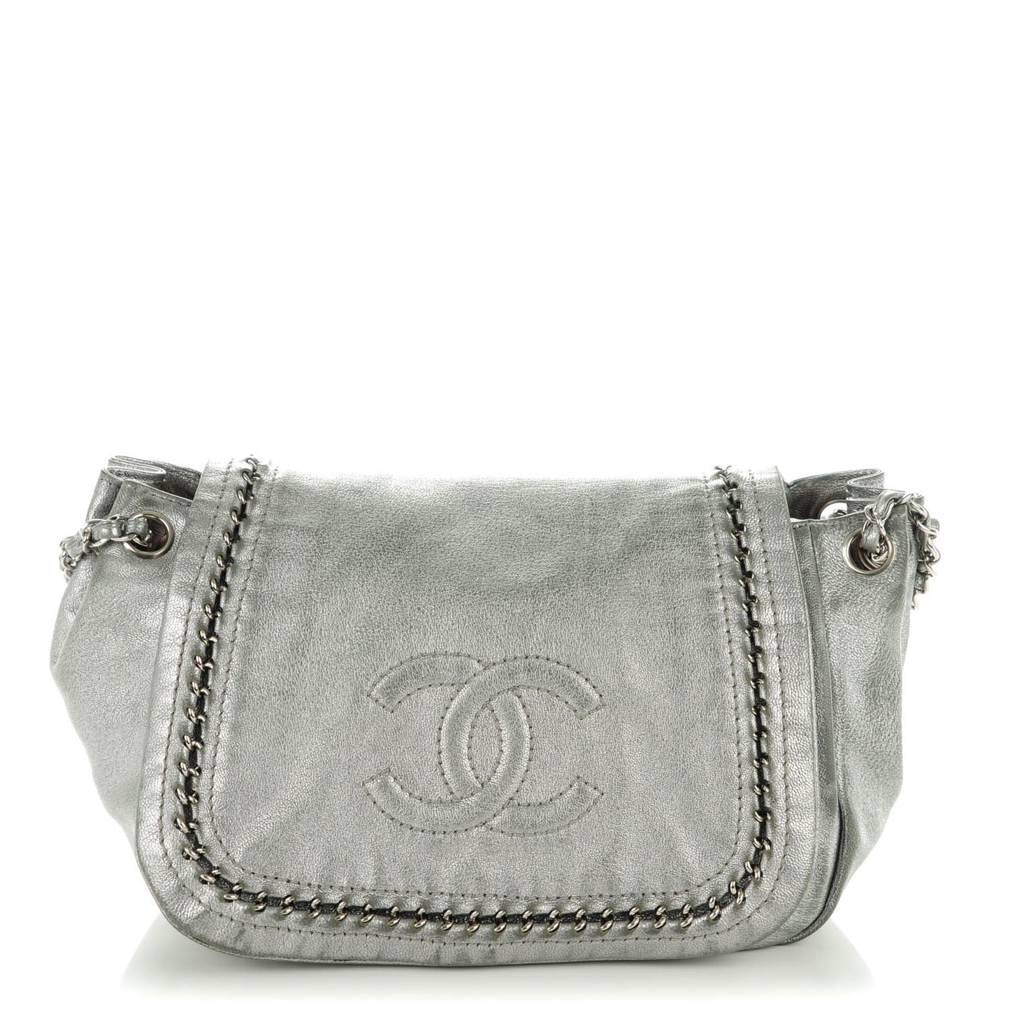 Metallic Goatskin Luxe Ligne Flap Silver