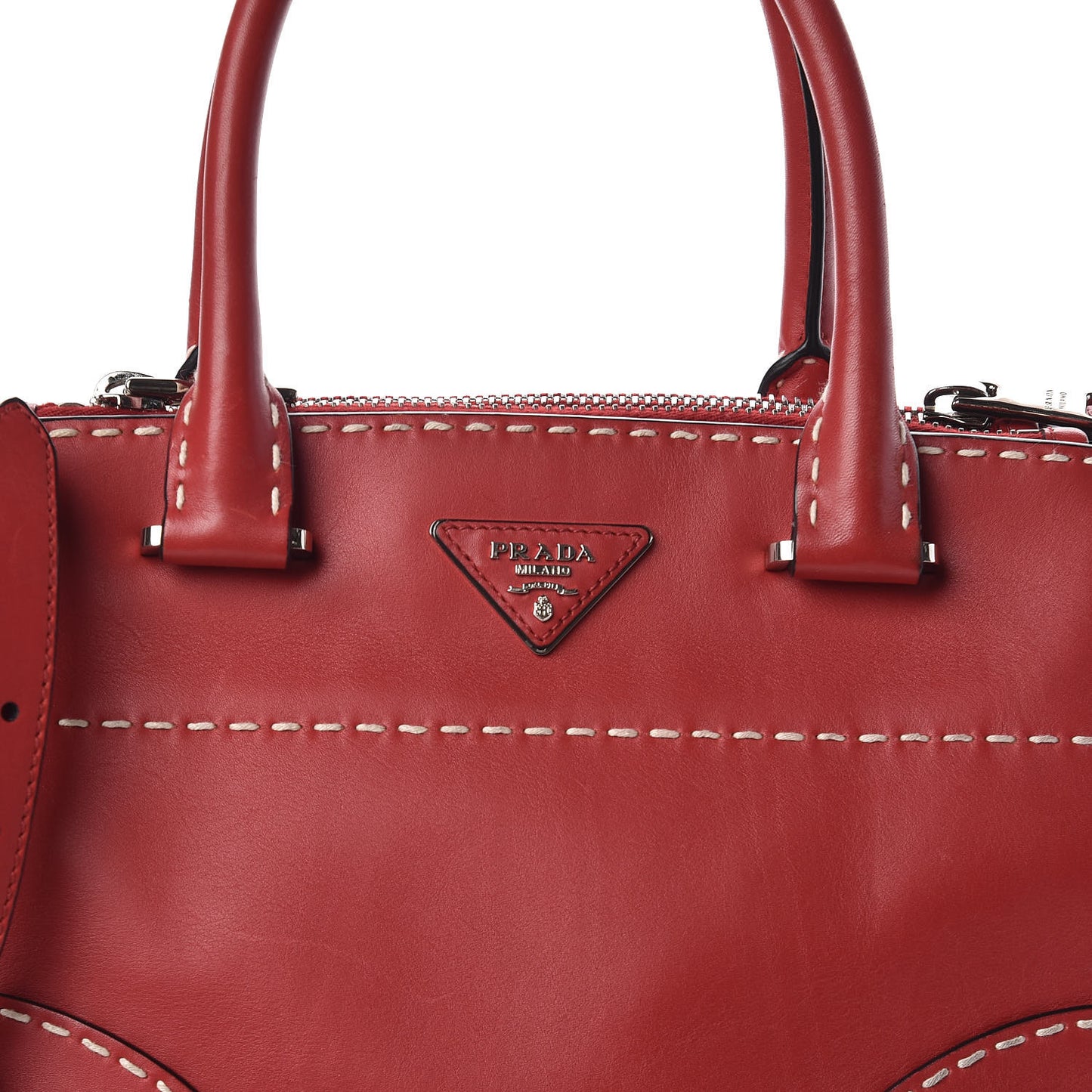 City Calf Small Stitched Twin Pocket Tote Fuoco White