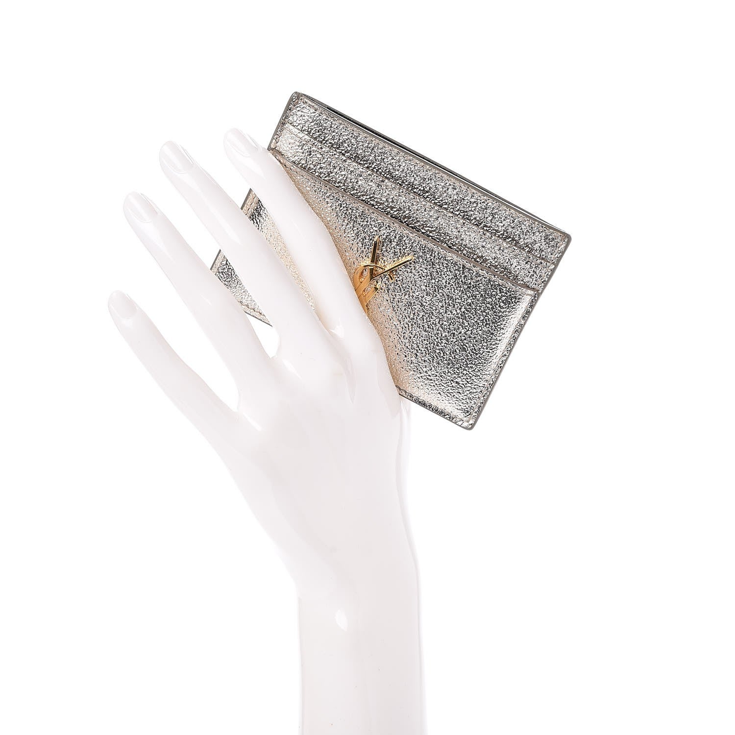 Saint Laurent Metallic Calfskin Monogram Credit Card Case Gold 2 of 8