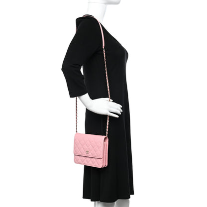Chanel Iridescent Caviar Quilted Square Wallet On Chain WOC Rose Pink 2 of 12