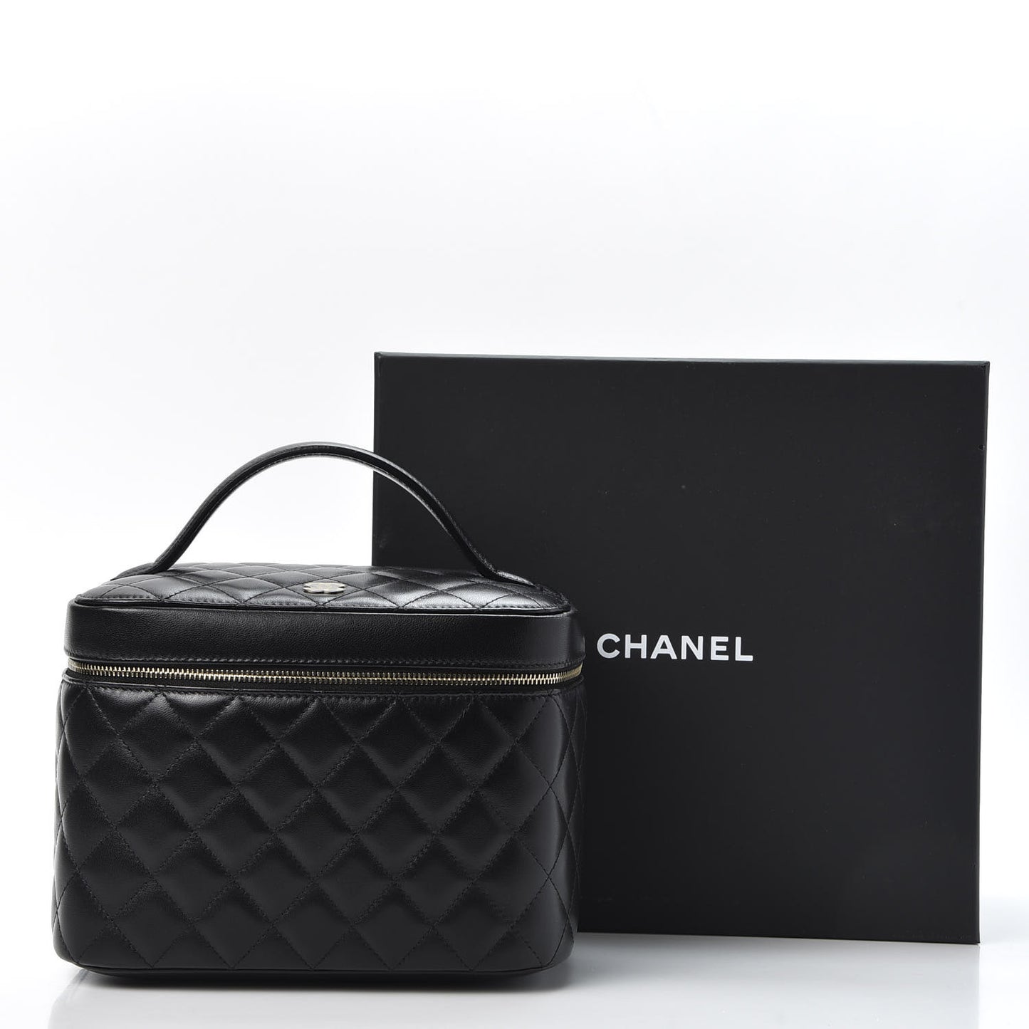Lambskin Quilted Large Vanity Pouch Black