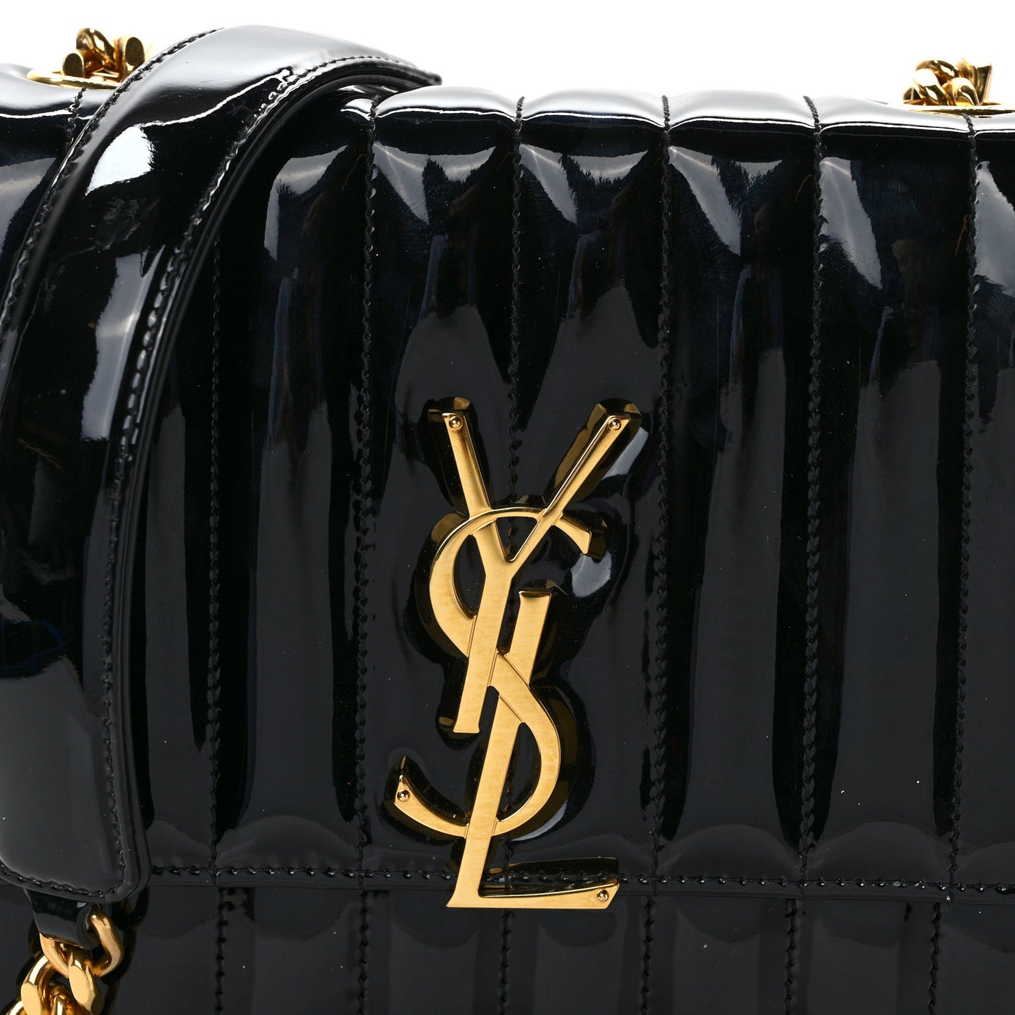 Patent Calfskin Matelasse Monogram Medium Vicky Chain Bag Black