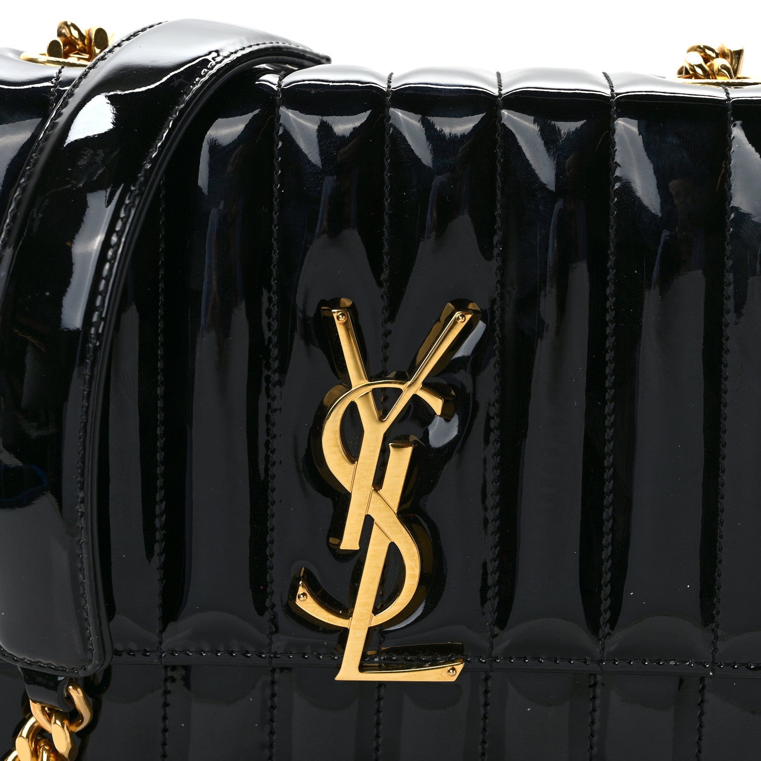Saint Laurent Patent Calfskin Matelasse Monogram Medium Vicky Chain Bag Black 7 of 10