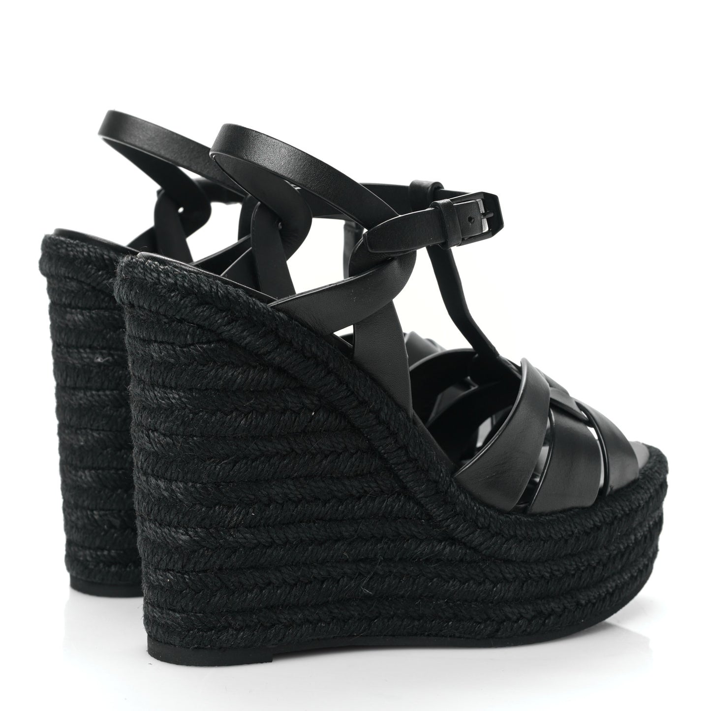 Calfskin Tribute 95 Platform Espadrille Wedge Sandals 36.5 Black
