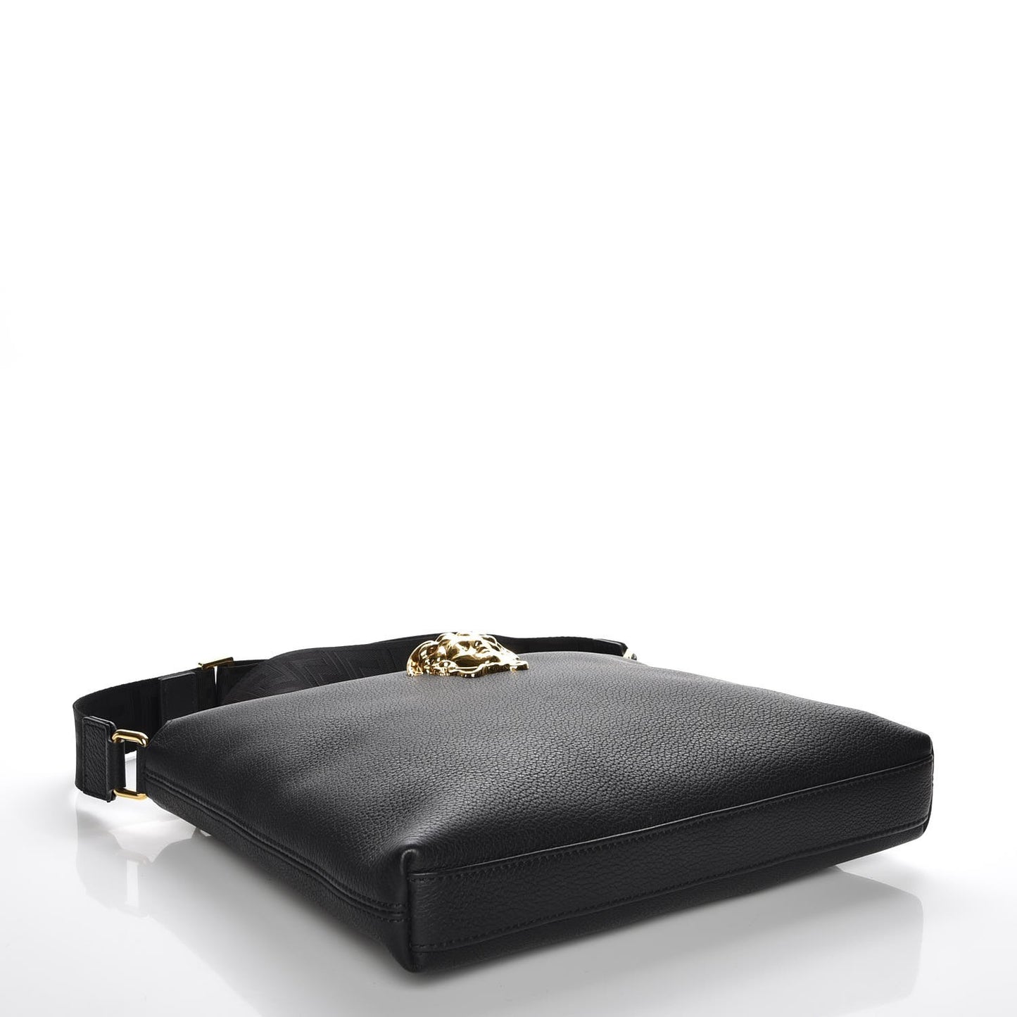 Grained Calfskin Medusa Head Messenger Bag Black