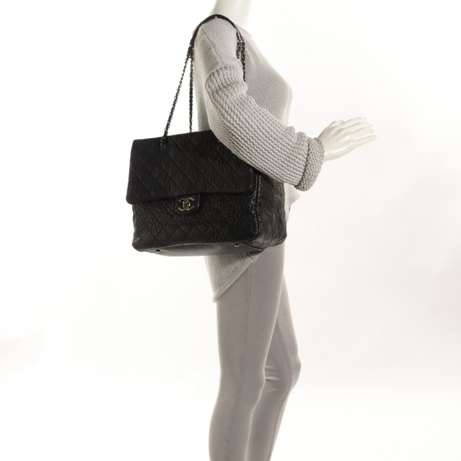 Chanel Crumpled Lambskin Quilted Large Tote Black 2 of 9