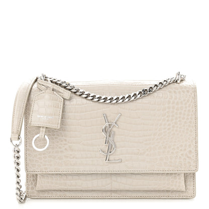 Saint Laurent Calfskin Crocodile Embossed Medium Monogram Sunset Blanc Vintage 1 of 11
