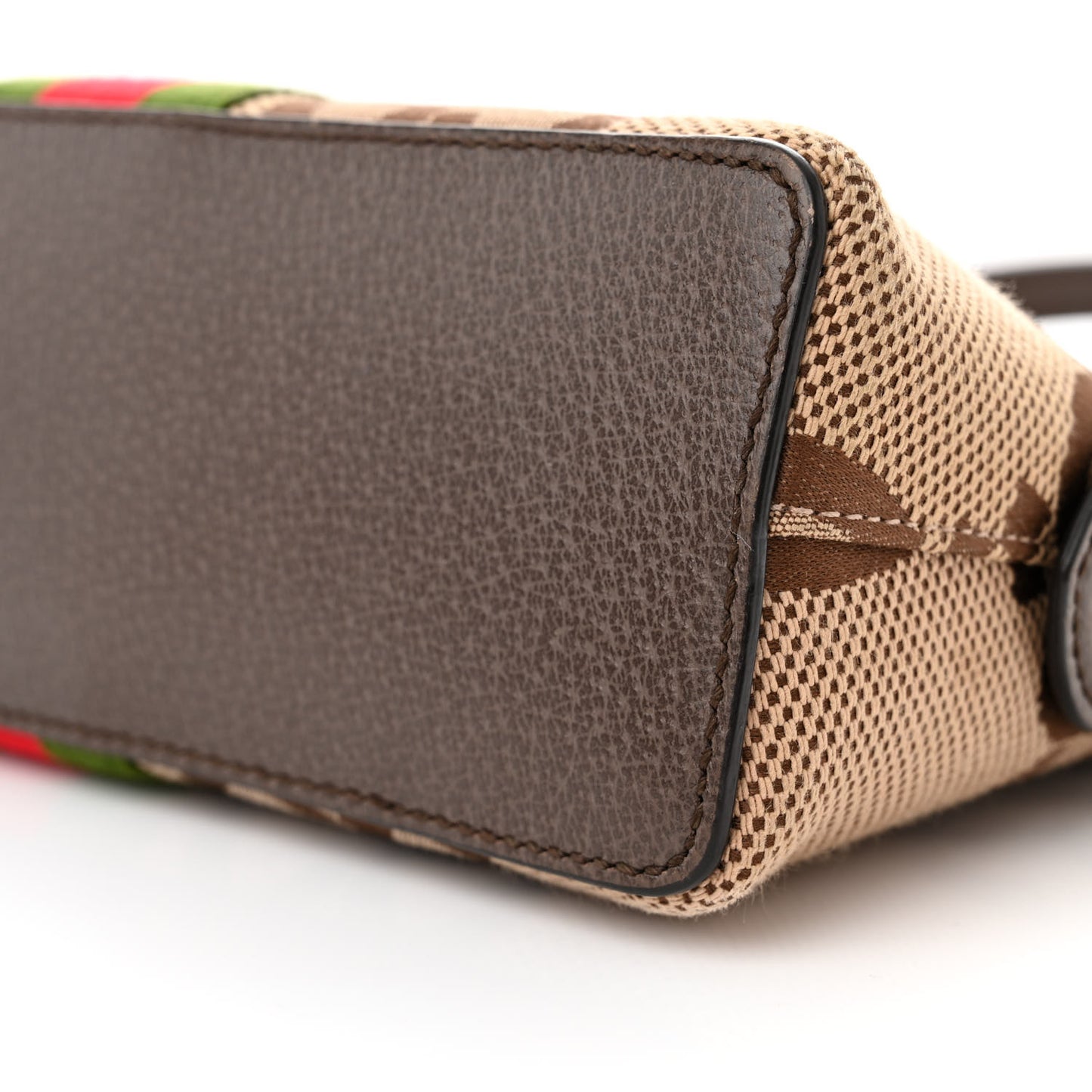 Monogram Jumbo GG Textured Dollar Calfskin Web Small Ophidia Dome Shoulder Bag Camel Ebony New Acero