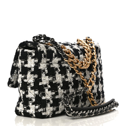 Chanel Tweed Quilted Large Chanel 19 Flap Black Ecru White 2 of 9