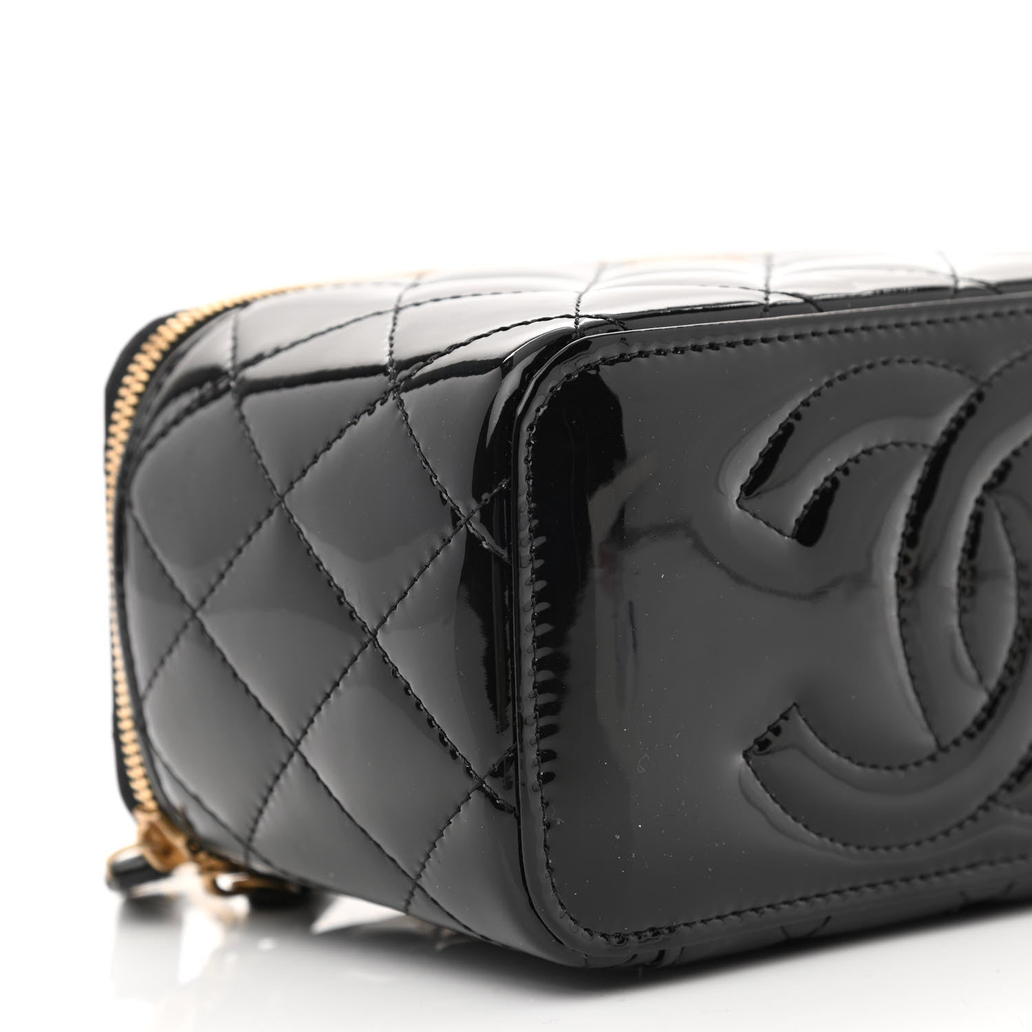 Chanel Patent Enamel Quilted Small Coco Hearts Vanity Case With Chain Black 9 of 11