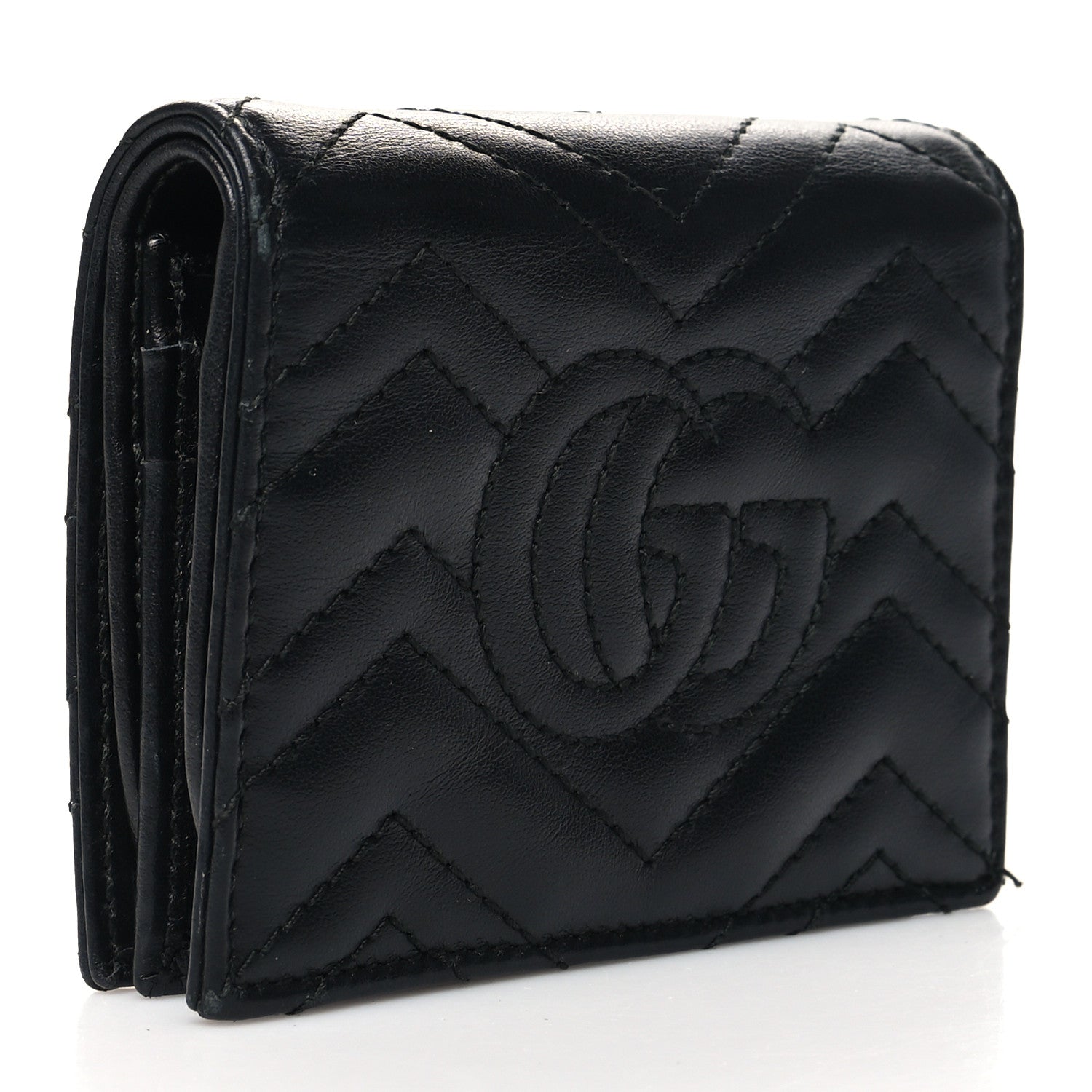 Gucci Calfskin Matelasse GG Marmont Card Case Wallet Black 3 of 12