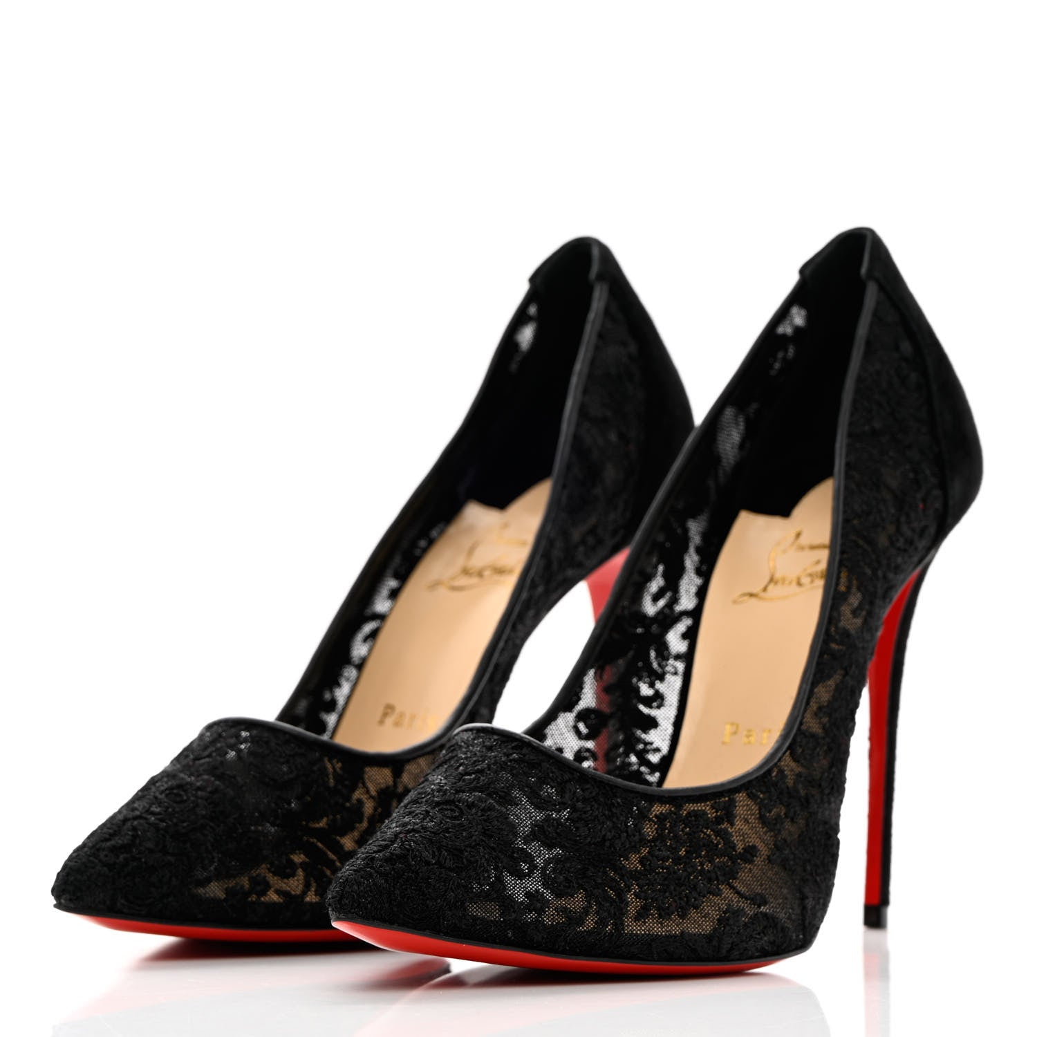 Christian Louboutin Veau Velours Florale Lace Follies 100 Pumps 40.5 Black 3 of 13