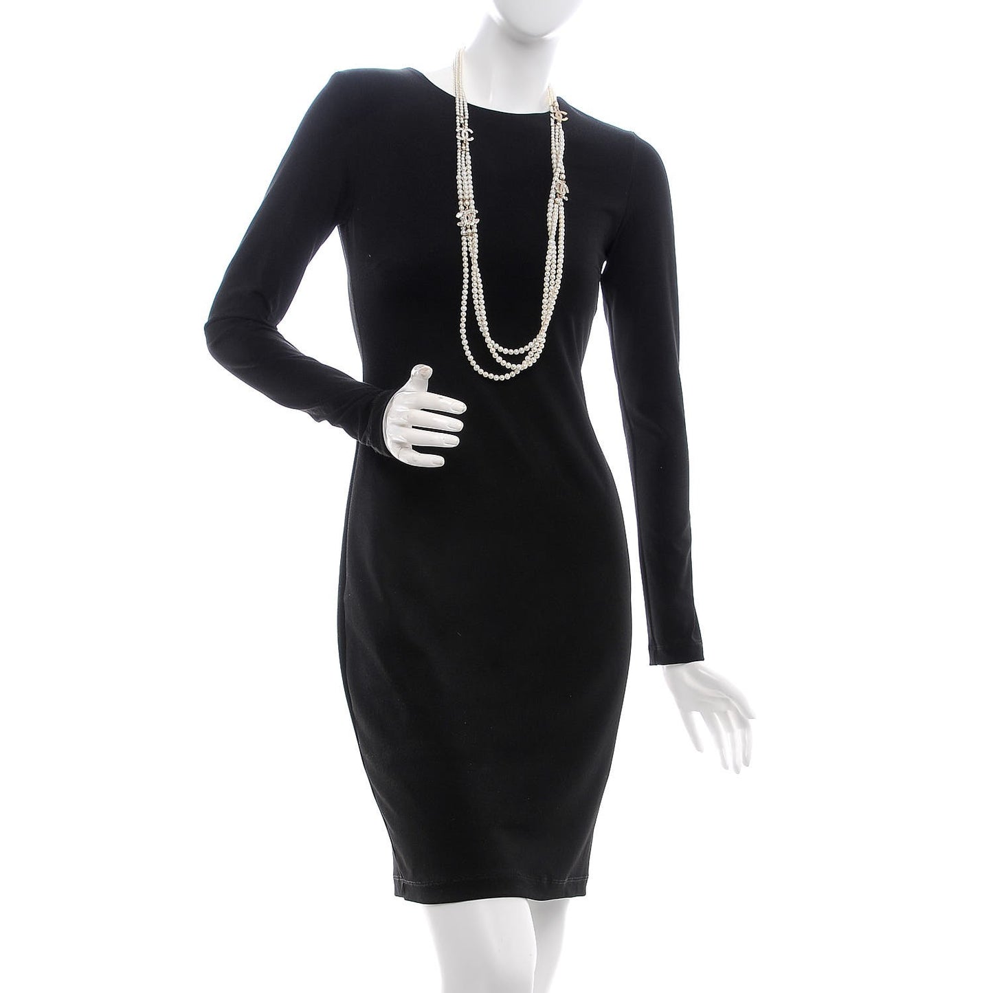 Pearl Crystal CC Triple Strand Long Necklace Gold