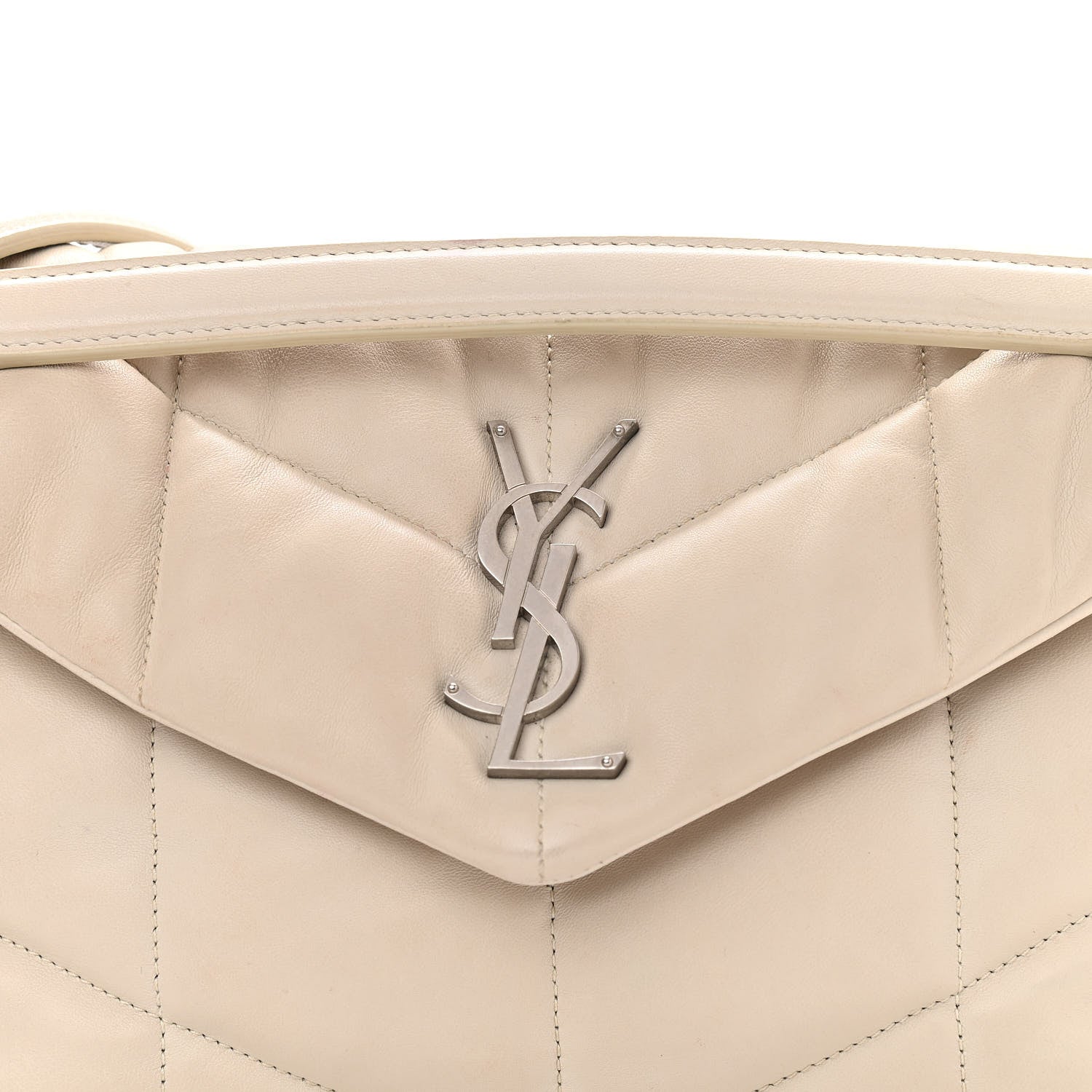 Saint Laurent Lambskin Quilted Small Loulou Puffer Monogram Chain Satchel Blanc Vintage 8 of 18