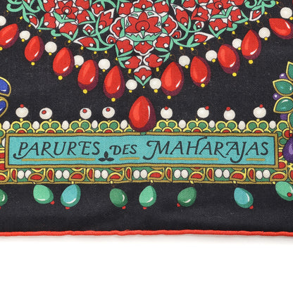 Hermes Cashmere Silk Parures Des Maharajas Shawl 140 Noir Vert Rouge 4 of 7