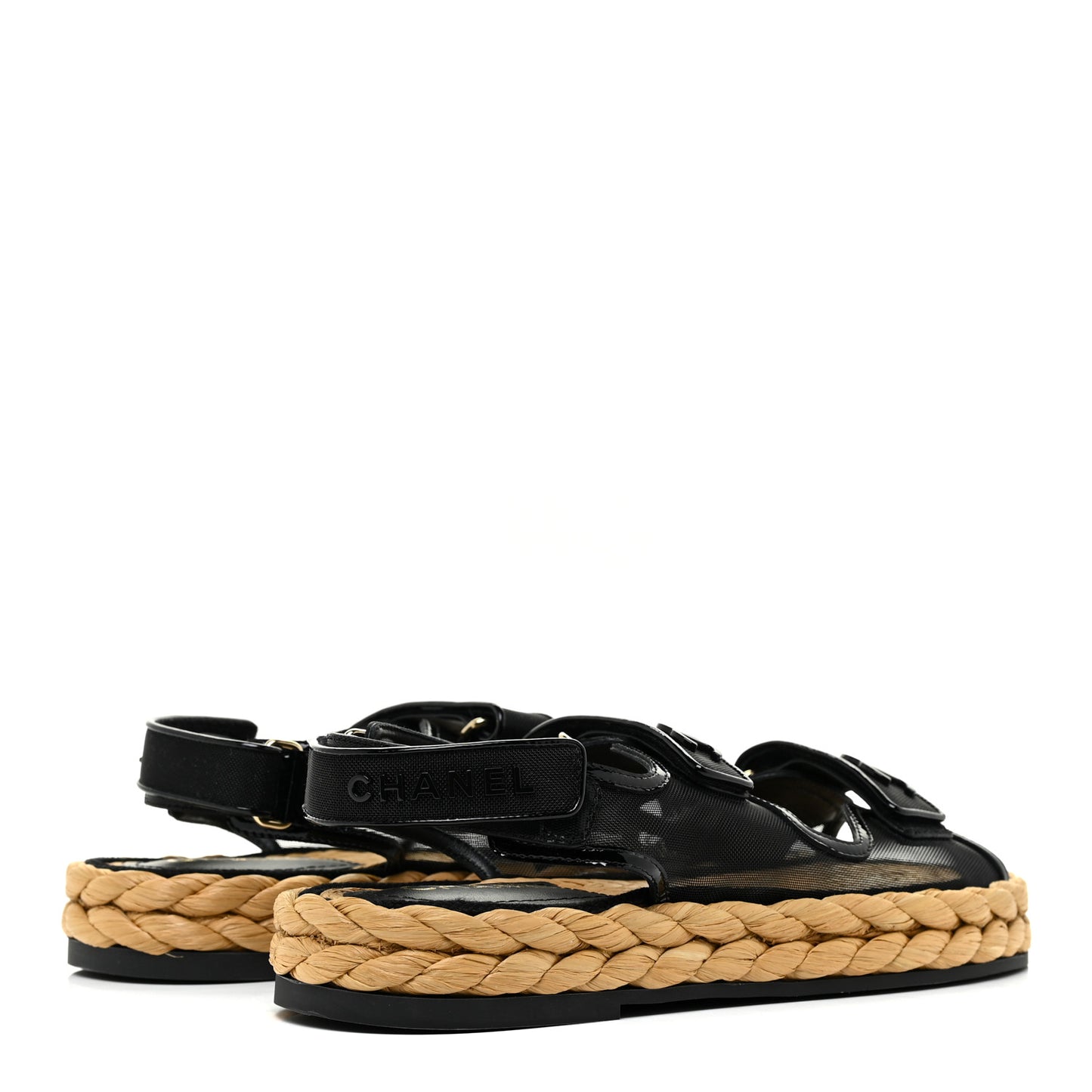Mesh Patent Calfskin Velcro Dad Sandals 38.5 Black