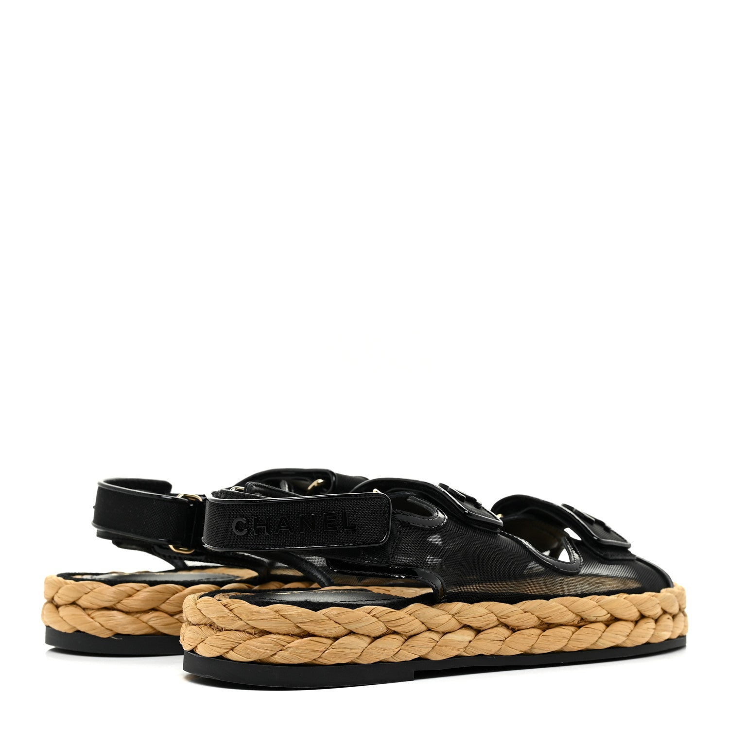 Chanel Mesh Patent Calfskin Velcro Dad Sandals 38.5 Black 5 of 13