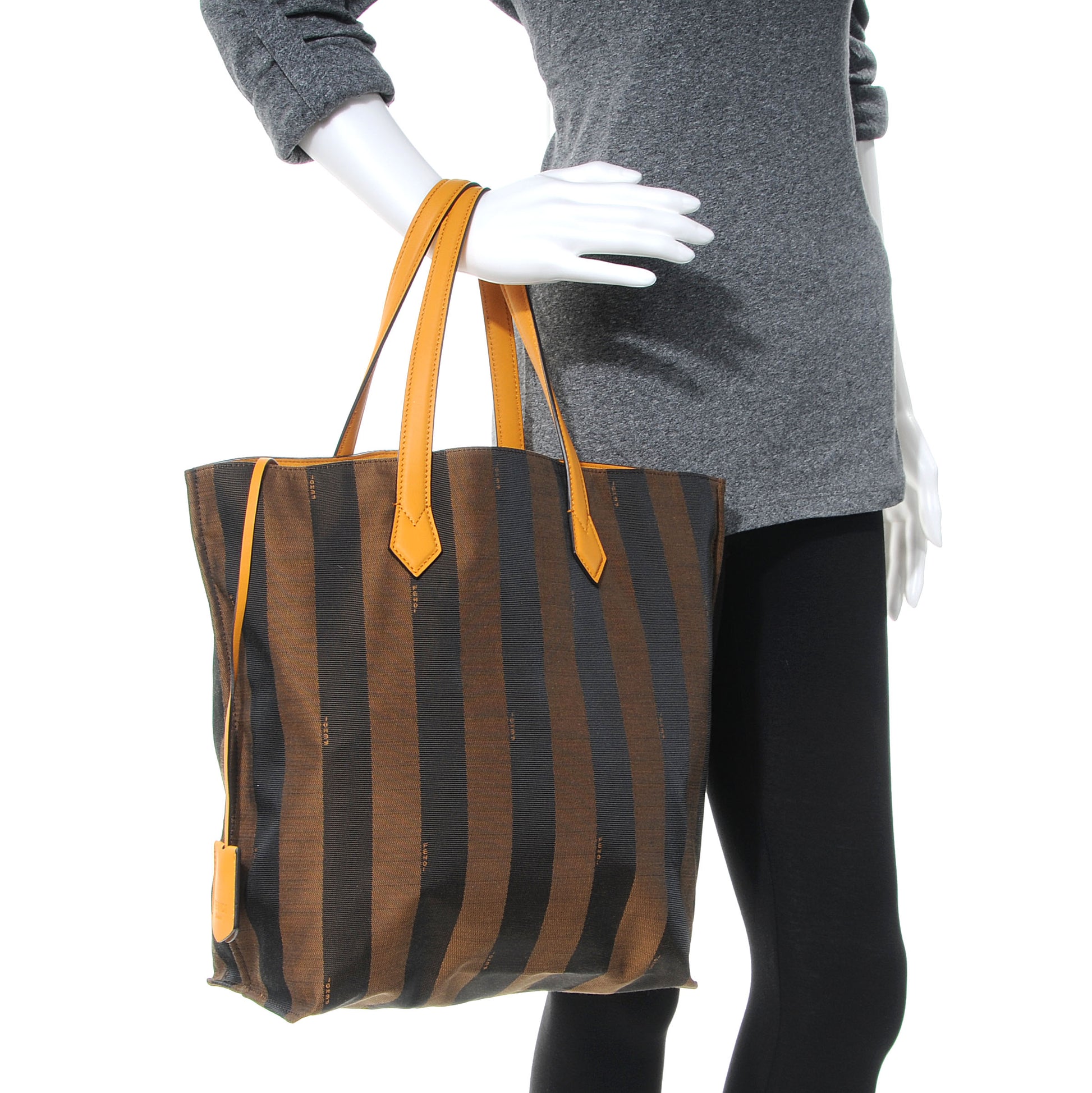 Fendi Jacquard Calfskin Pequin All In Shopper Tote Tobacco Yellow 2 of 8