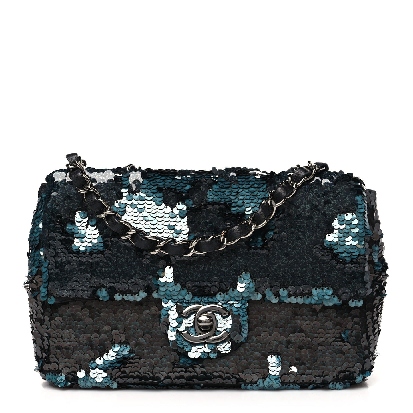 Sequin Lambskin Mini Flap Blue Black