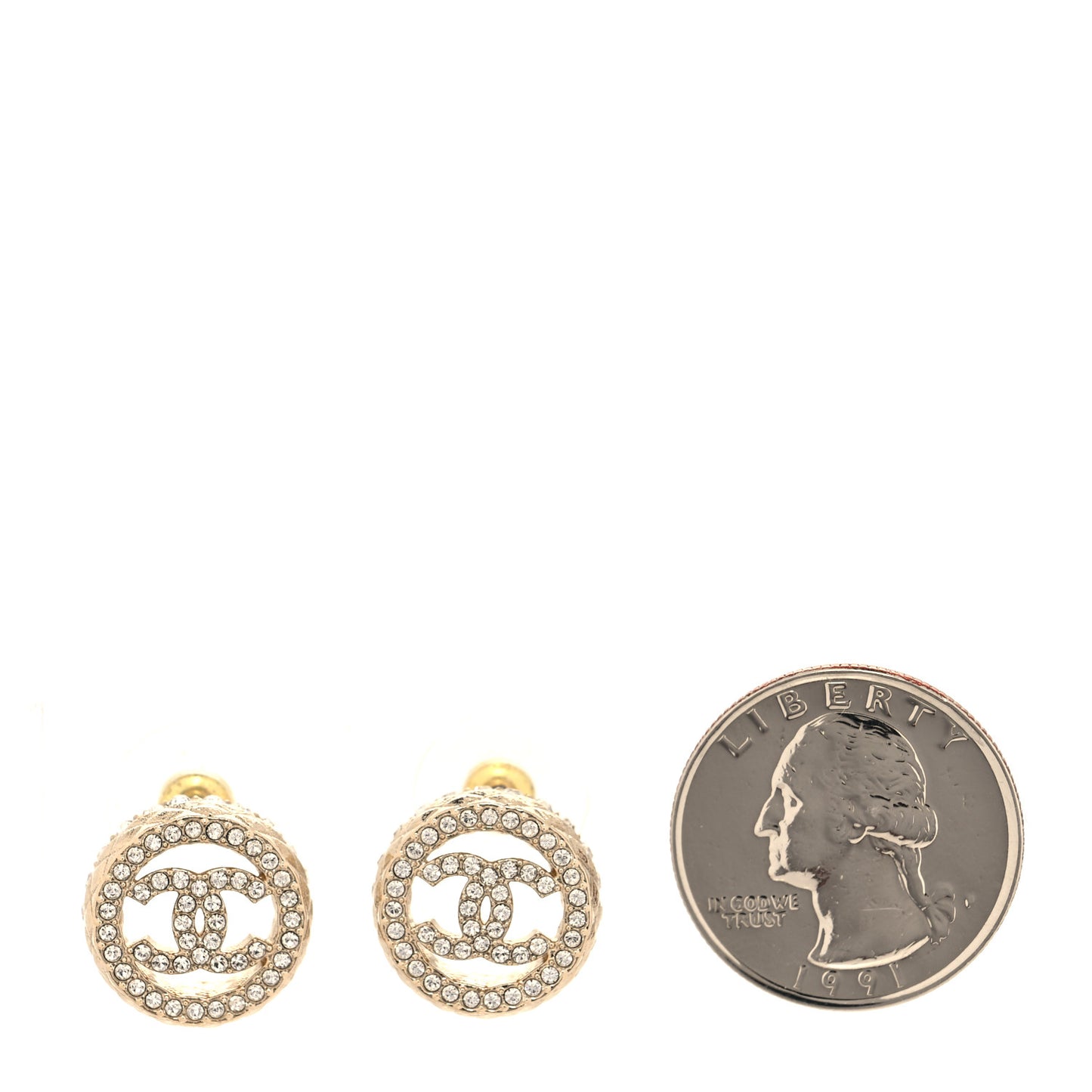 Crystal CC Round Earrings Gold