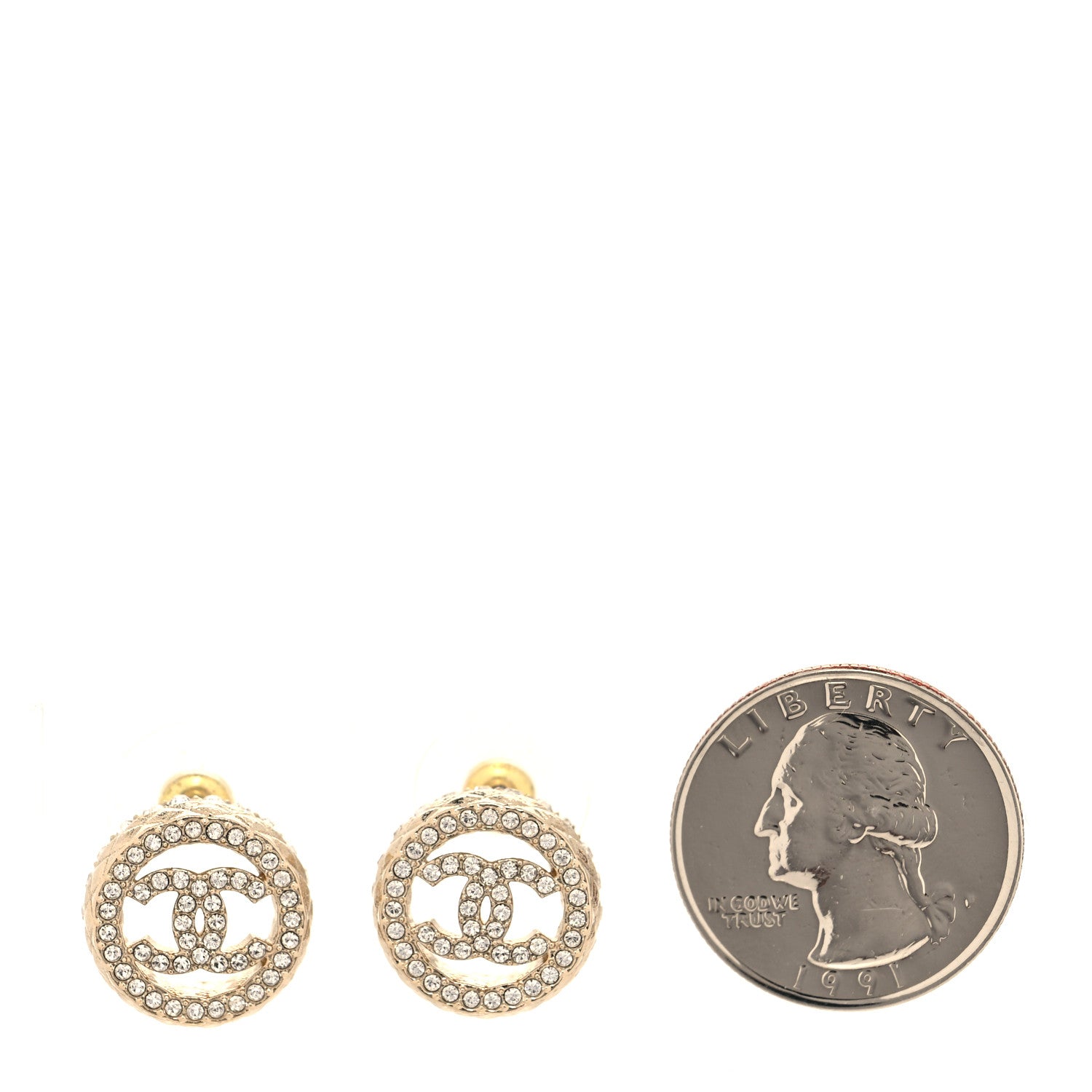 Chanel Crystal CC Round Earrings Gold 2 of 5