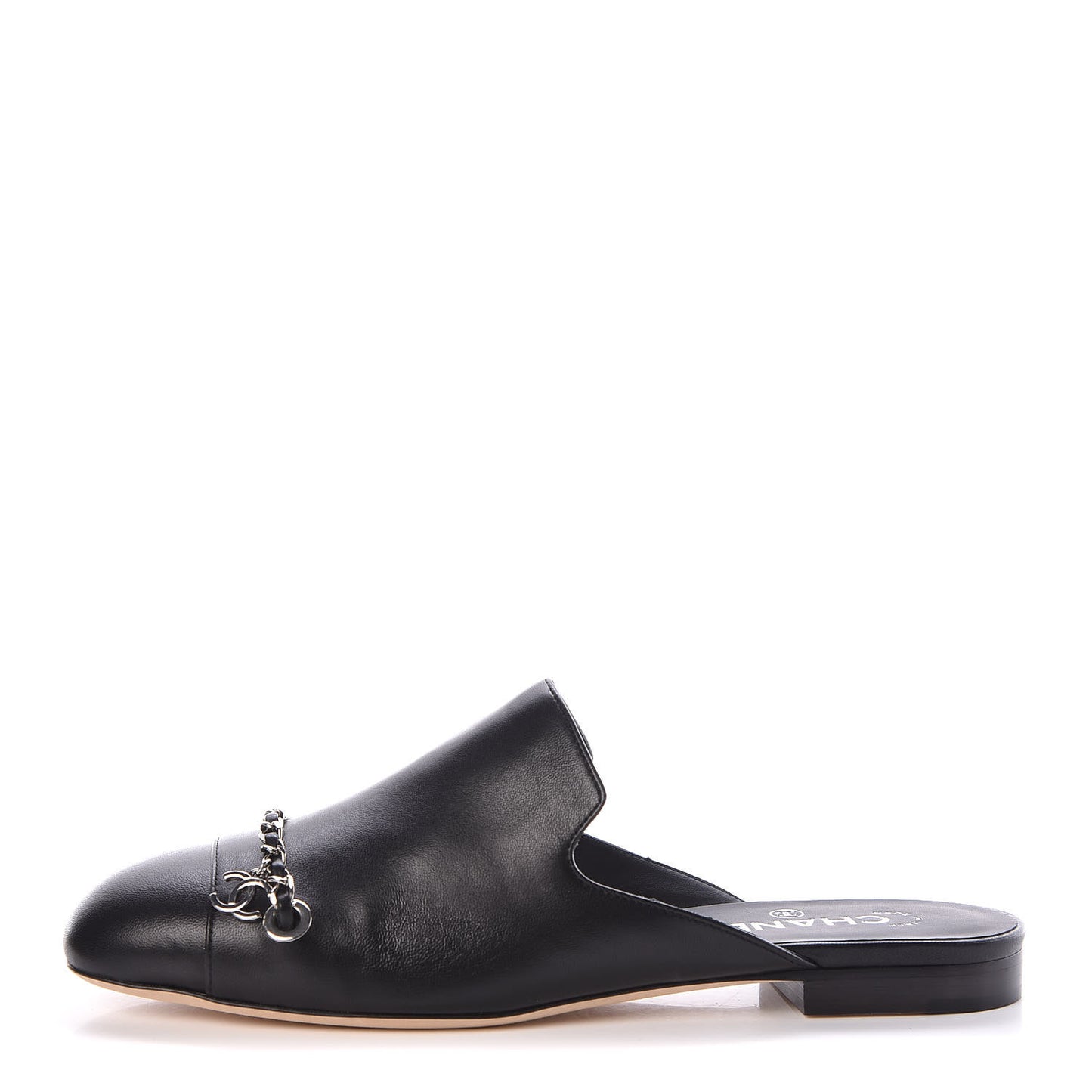 Lambskin Chain CC Mules 39.5 Black
