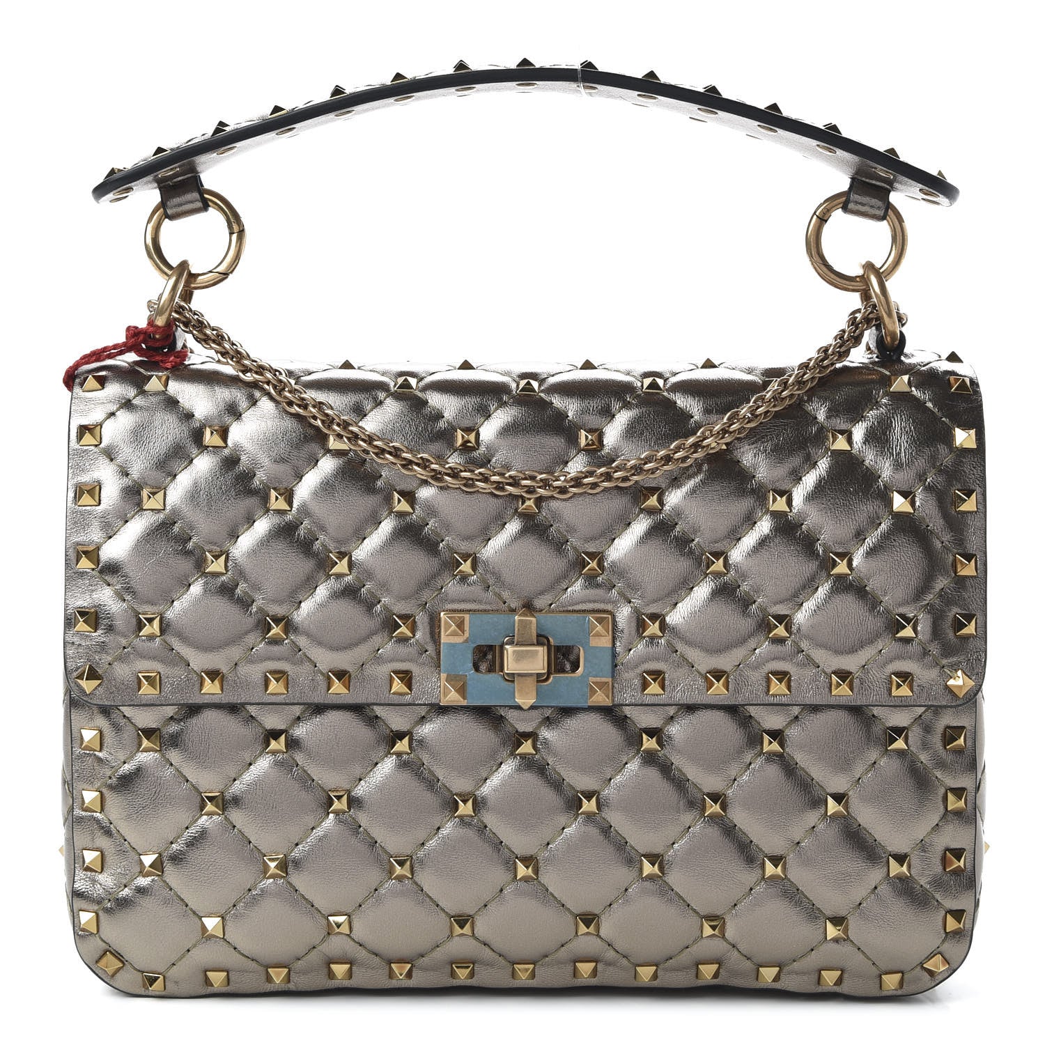 Valentino Garavani Metallic Lambskin Medium Rockstud Spike Shoulder Bag Sasso 1 of 9