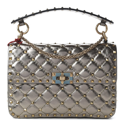 Valentino Garavani Metallic Lambskin Medium Rockstud Spike Shoulder Bag Sasso 1 of 9