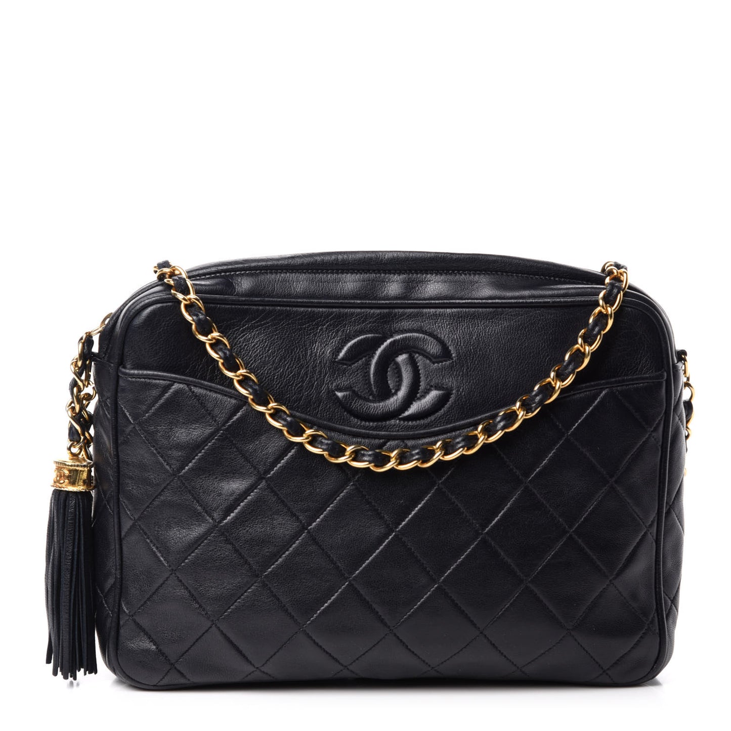 Lambskin Quilted CC Tassel Camera Case Navy