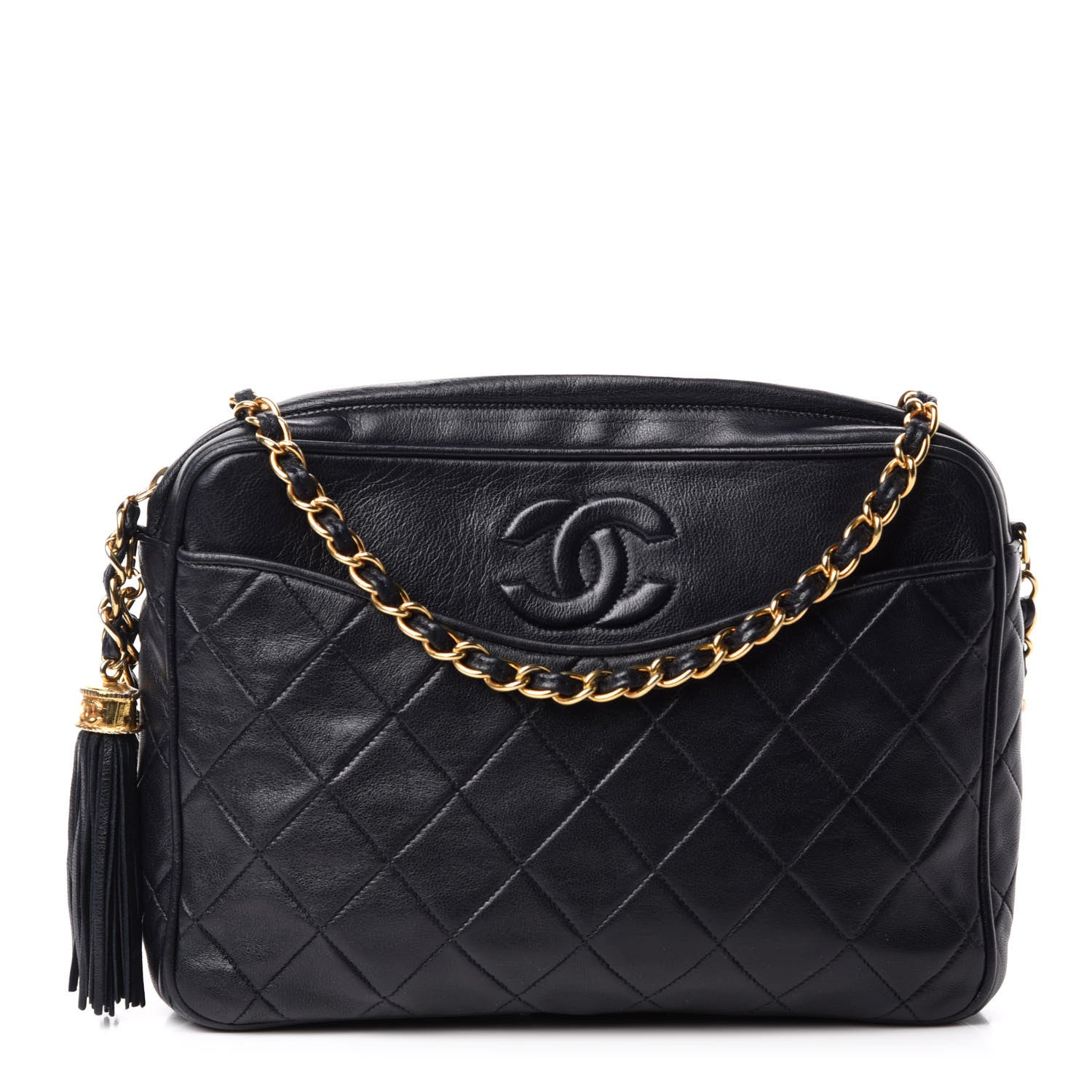Chanel Lambskin Quilted CC Tassel Camera Case Navy 1 of 11