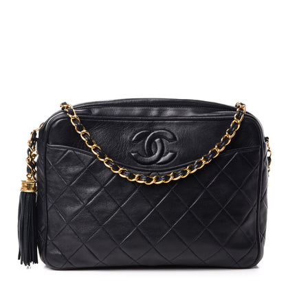 Chanel Lambskin Quilted CC Tassel Camera Case Navy 1 of 11