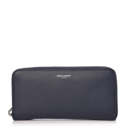 Saint Laurent Grained Calfskin Rive Gauche Zip Around Wallet Deep Marine 1 of 9