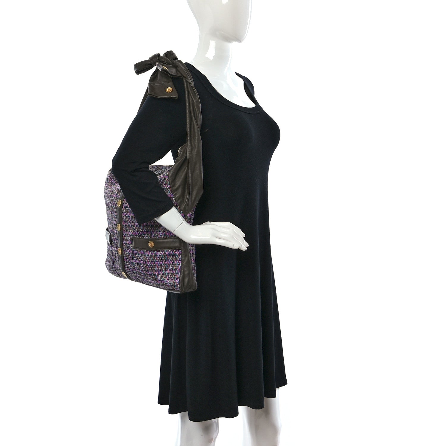 Chanel Tweed Lambskin Large Girl Bag Purple Multicolor 2 of 9