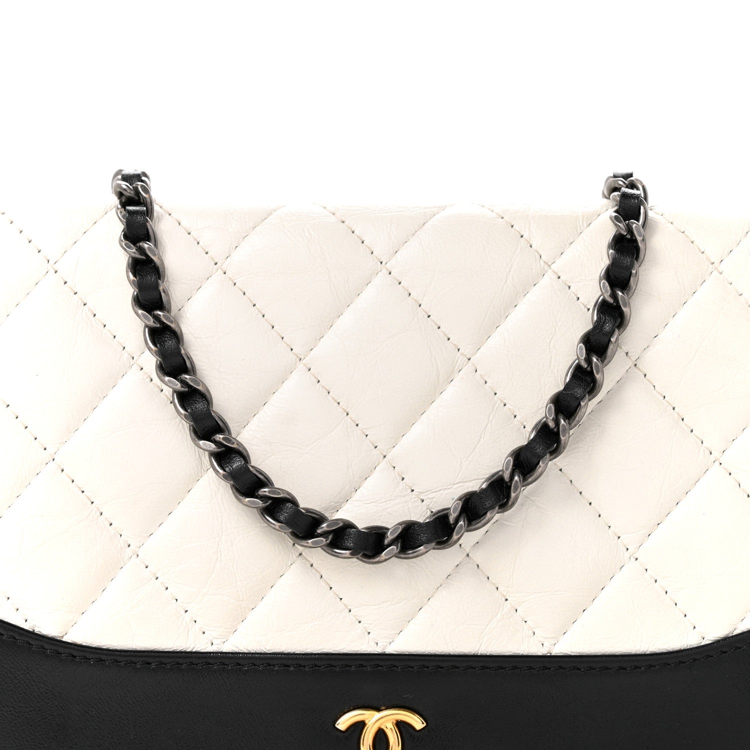 Chanel Aged Calfskin Quilted Gabrielle Wallet On Chain WOC White Black 9 of 14