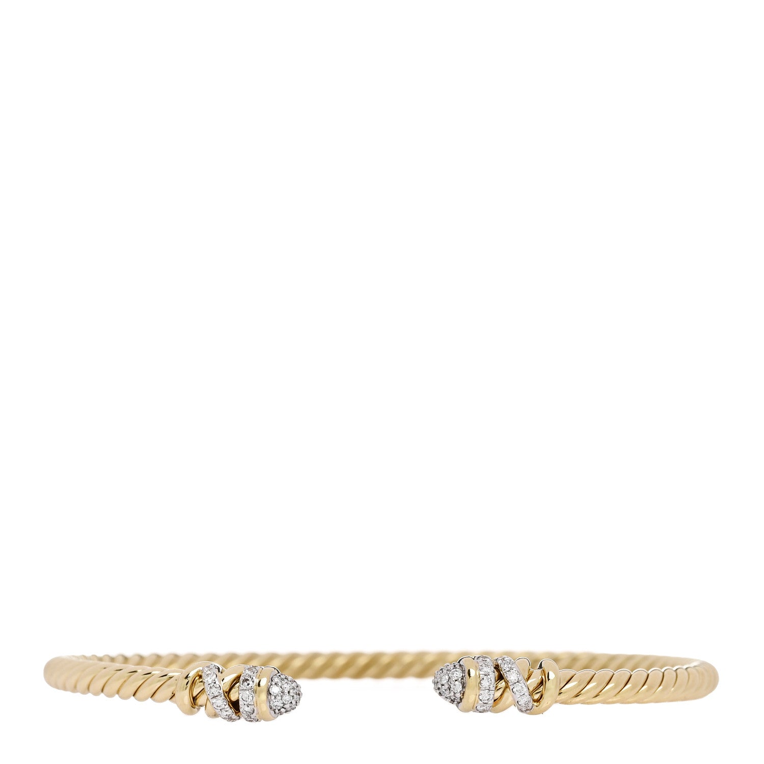 David Yurman 18K Yellow Gold Diamond 3mm Petite Helena Cablespira Bracelet 1 of 3