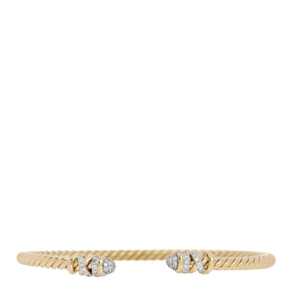 David Yurman 18K Yellow Gold Diamond 3mm Petite Helena Cablespira Bracelet 1 of 3