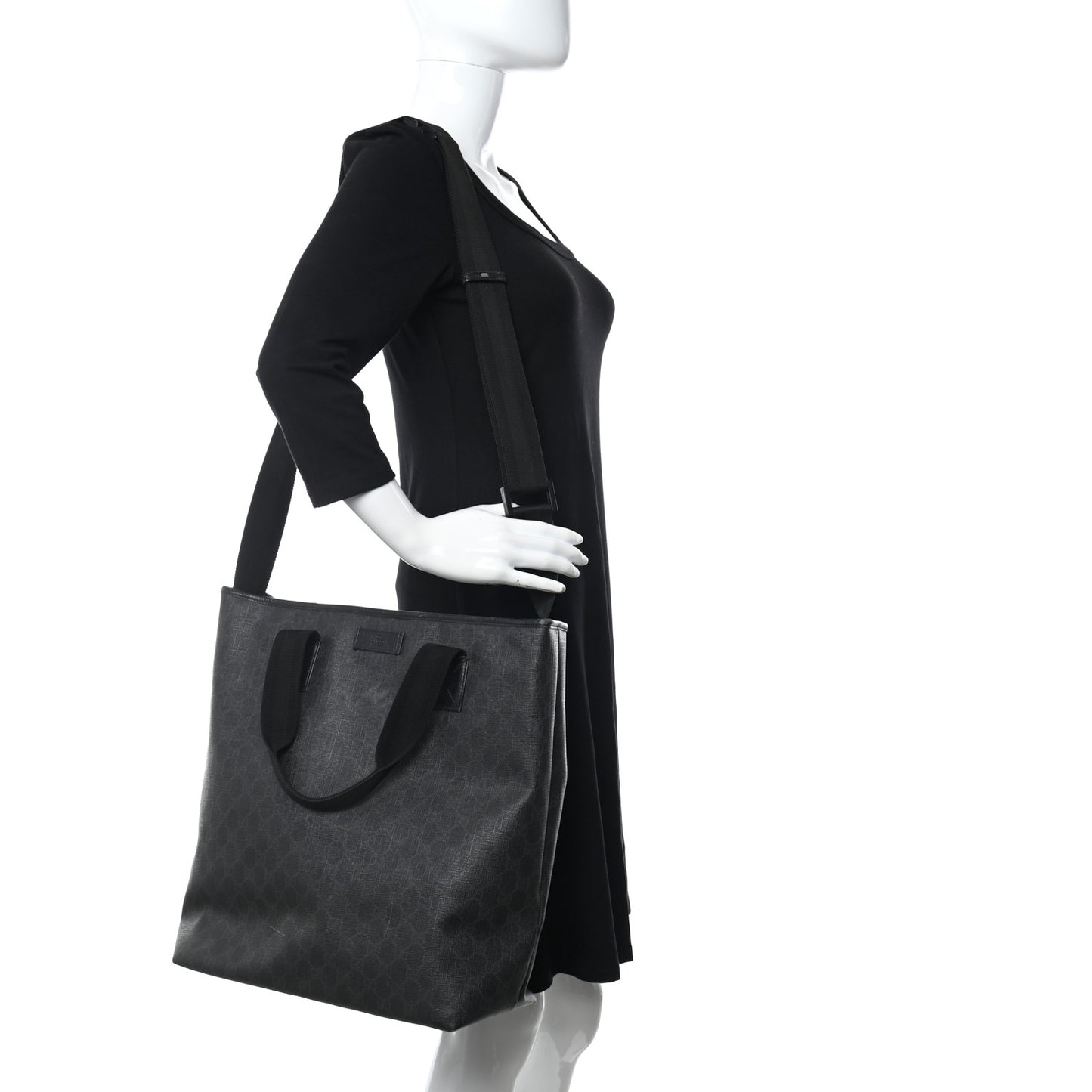 GG Supreme Monogram Web Handle Vertical Tote Black Grey