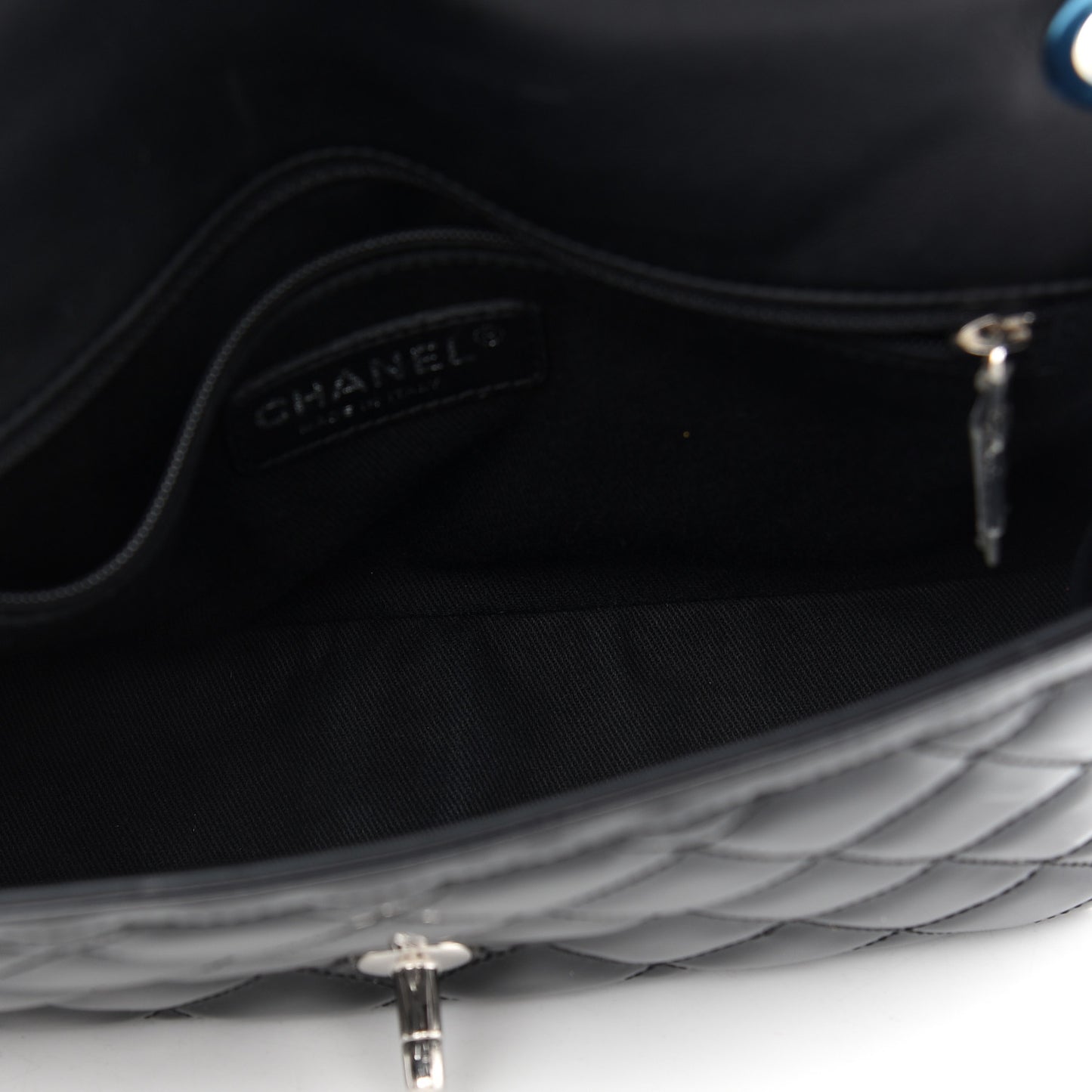Patent Quilted Large Coco Shine Flap Black