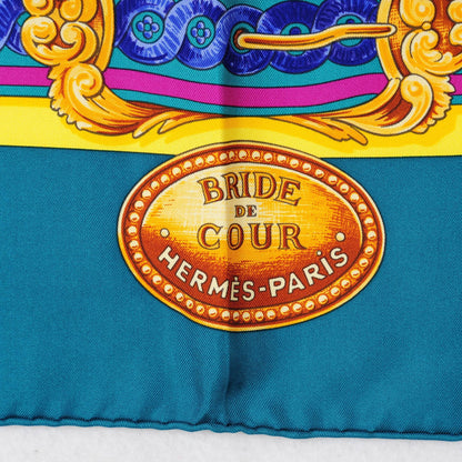 Hermes Silk Bride De Cour Scarf 90 Canard Jaune Vif Fuchsia 3 of 5
