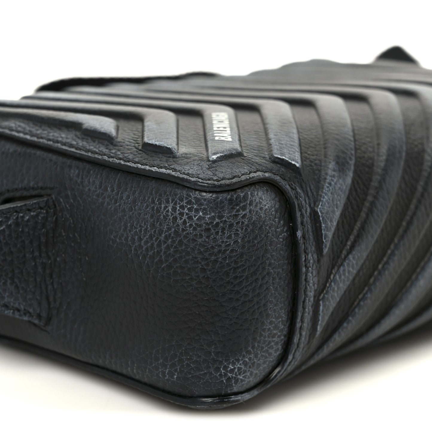 Grained Calfskin Embossed Car Camera Bag Black White Dirt