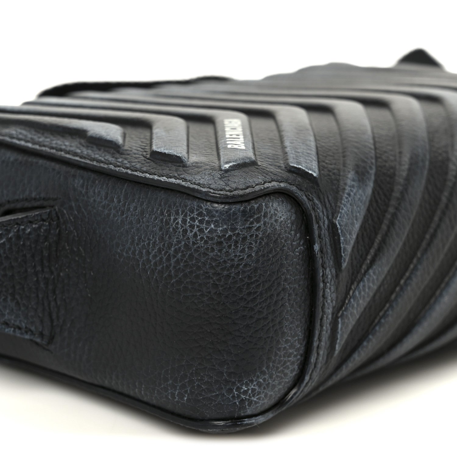 Balenciaga Grained Calfskin Embossed Car Camera Bag Black White Dirt 10 of 11