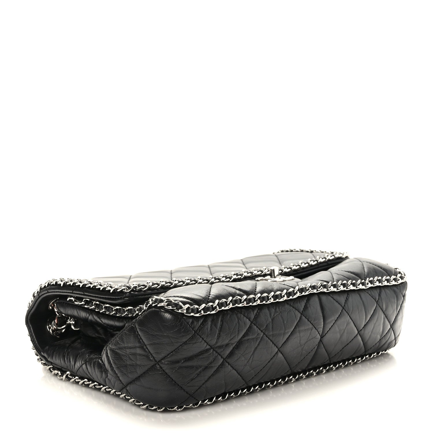 Chanel Crumpled Calfskin Quilted Large Chain All Over Flap Bag Black 4 of 9