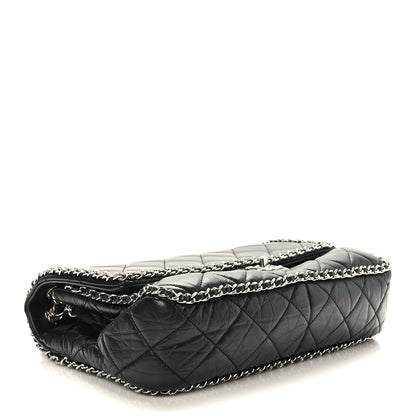 Chanel Crumpled Calfskin Quilted Large Chain All Over Flap Bag Black 4 of 9
