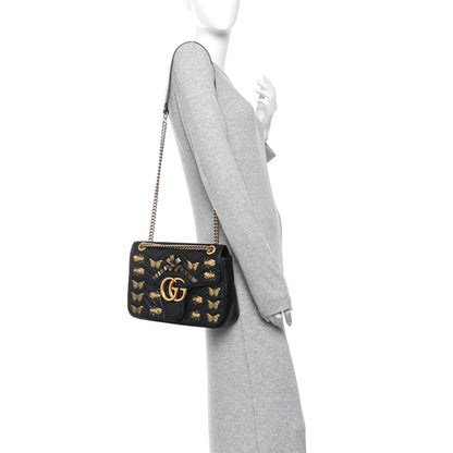 Gucci Calfskin Matelasse Animal Studs Medium GG Marmont Shoulder Bag Black 2 of 11