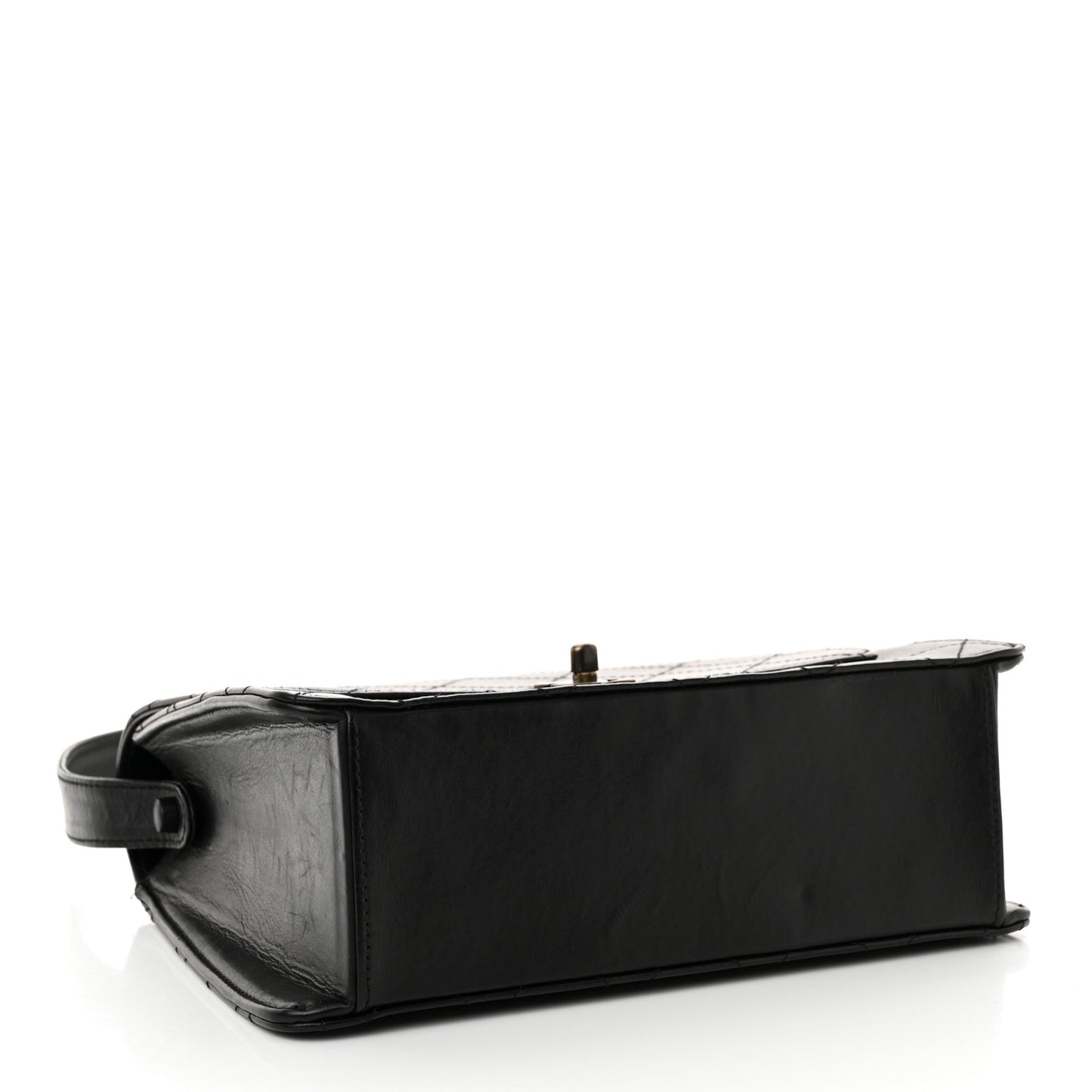 Lambskin Stitched Shoulder Flap Bag Black
